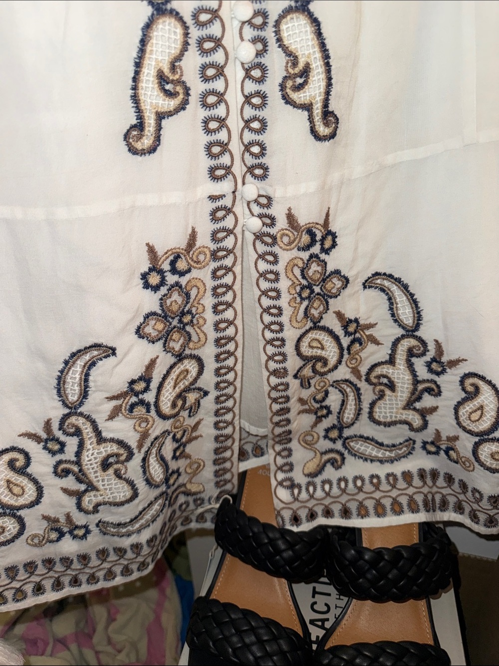 Embroidered White Maxi Dress with Navy & Tan Accents by J. Crew - Picture 4 of 10